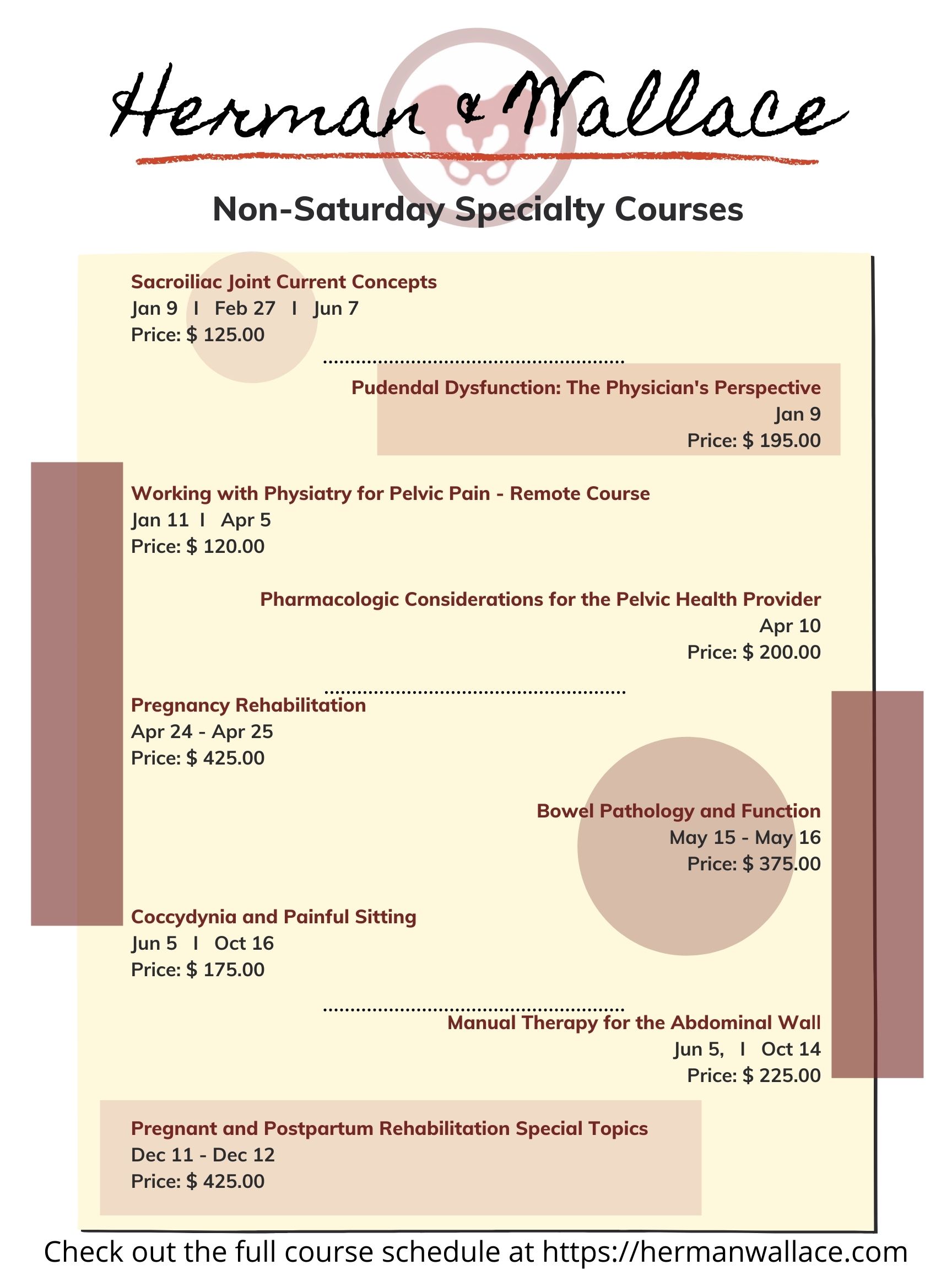 Non Saturday Specialty Courses 2022