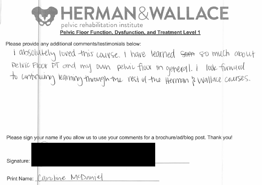 Herman Wallace Pelvic Rehabilitation Continuing Education